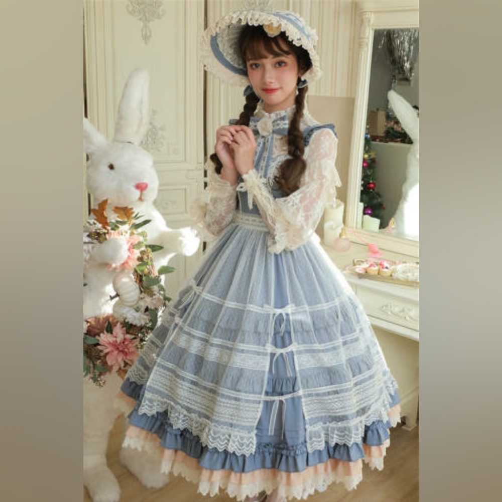 Alice Girl Lolita Dress When Camellia Blossoms JSK With Overskirt Bonnet